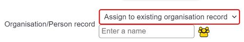 "a screenshot of the setting for linking a user to an existing record. the option is labelled 'assign to existing organisation / person."