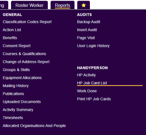 "a screenshot of the handyperson job list in the reporting menu."