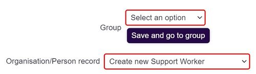 "a screenshot of the setting for linking a user to a new record. the option is labelled 'Create New Support Worker'."