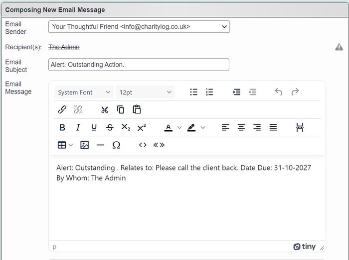 "a screenshot of the email sending window"