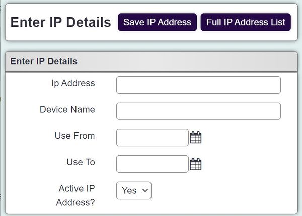 "a screenshot of the IP addresses entry page. This is where you input the IP address that you want the user to be restricted to logging in from."