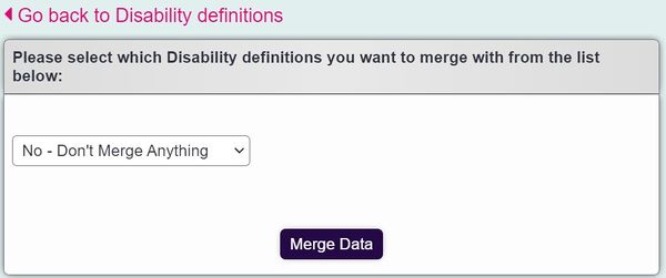 "a list of available disability options to merge with the existing one"