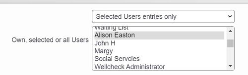"a screenshot of the drop down on the user record in charitylog"