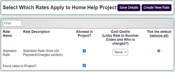 "a screenshot of the set up of an individual rate. The page lists the rate and its description, with a tick box to denote that it's used in the project."