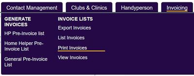 "the print invoice button in the invoices menu"