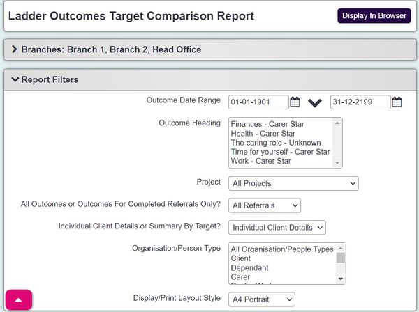 "a screenshot of the target comparison reporting fields, as listed below."